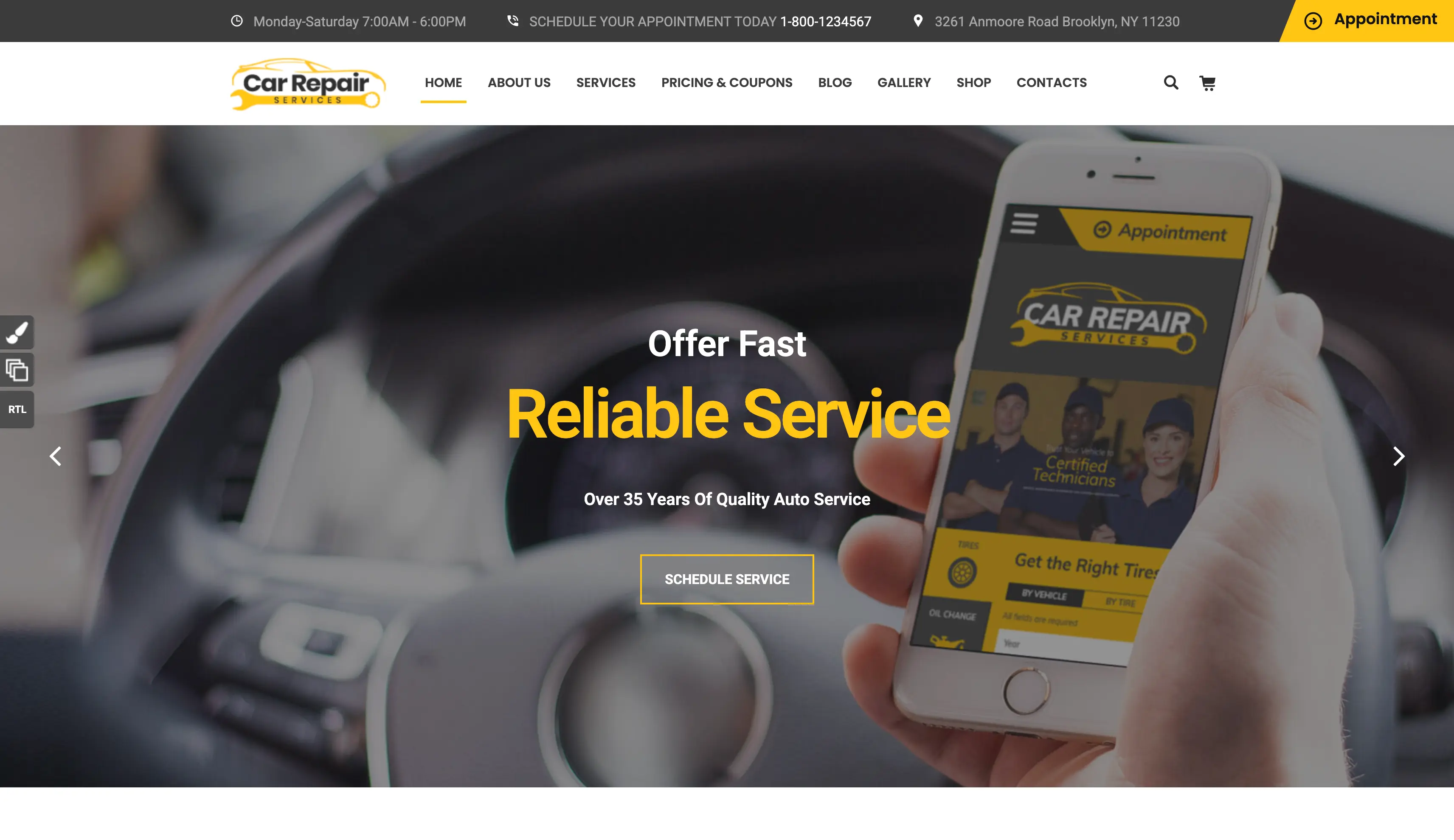 Car repair and garage website style